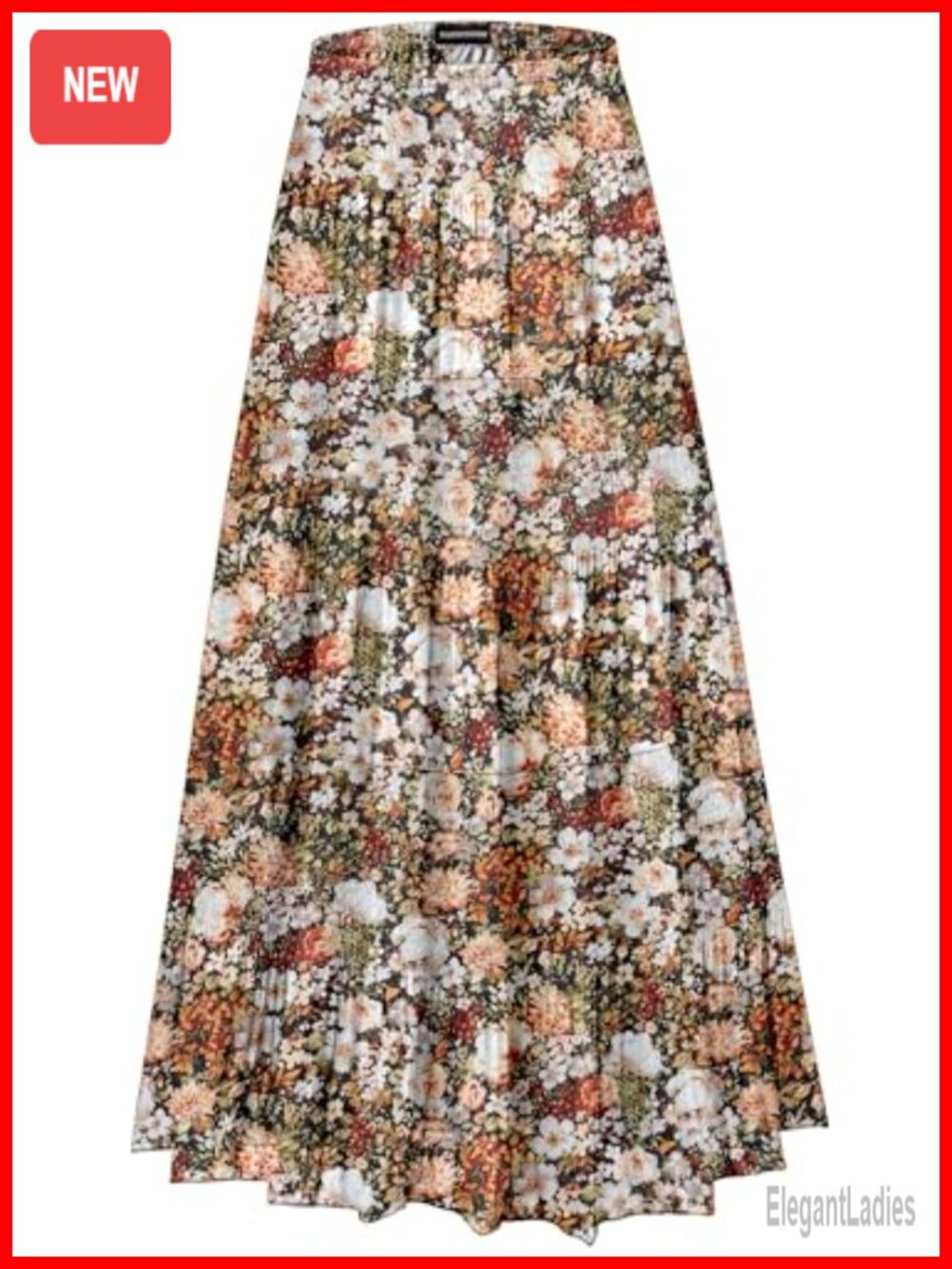 Womens Chiffon Maxi Skirt Elastic High Waist Floral Tiered Pleated A Line